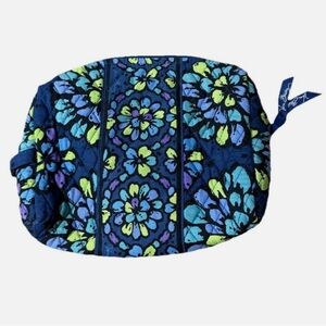 Vera Bradley Indigo Pop Blue Flowers Large Waterproof Cosmetic Travel Zip Bag